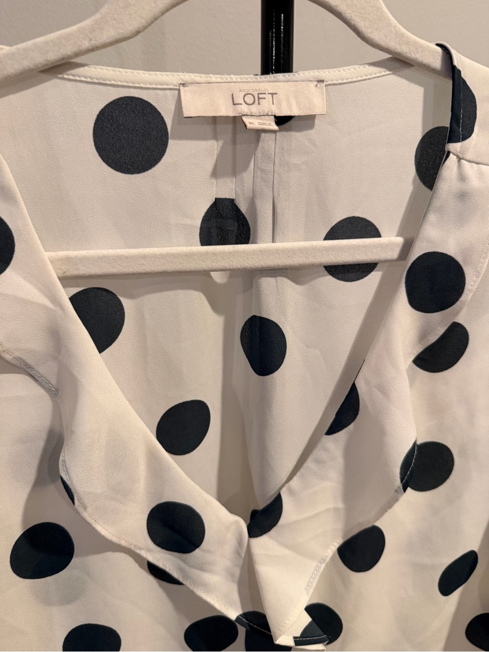 LOFT White and Black Polka Dot Ruffle Sleeveless Top - Picture 3 of 4